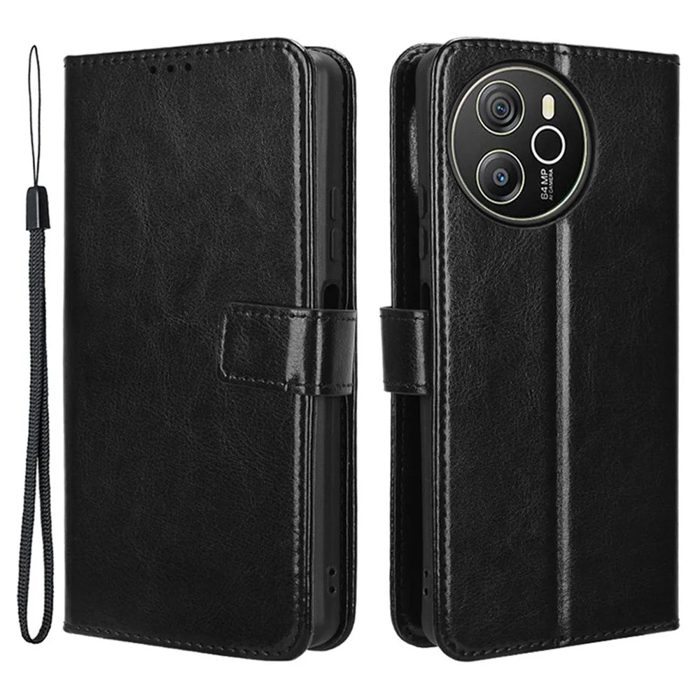 For Blackview Shark 8 / Oscal Tiger 12 Wallet Case Crazy Horse Texture Leather Phone Cover - Black - 1