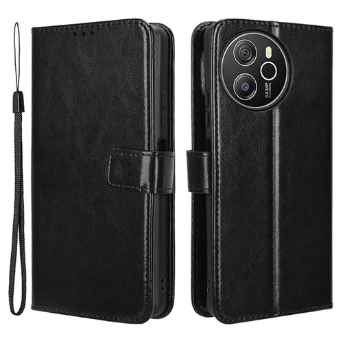 For Blackview Shark 8 / Oscal Tiger 12 Wallet Case Crazy Horse Texture Leather Phone Cover - Black - 1