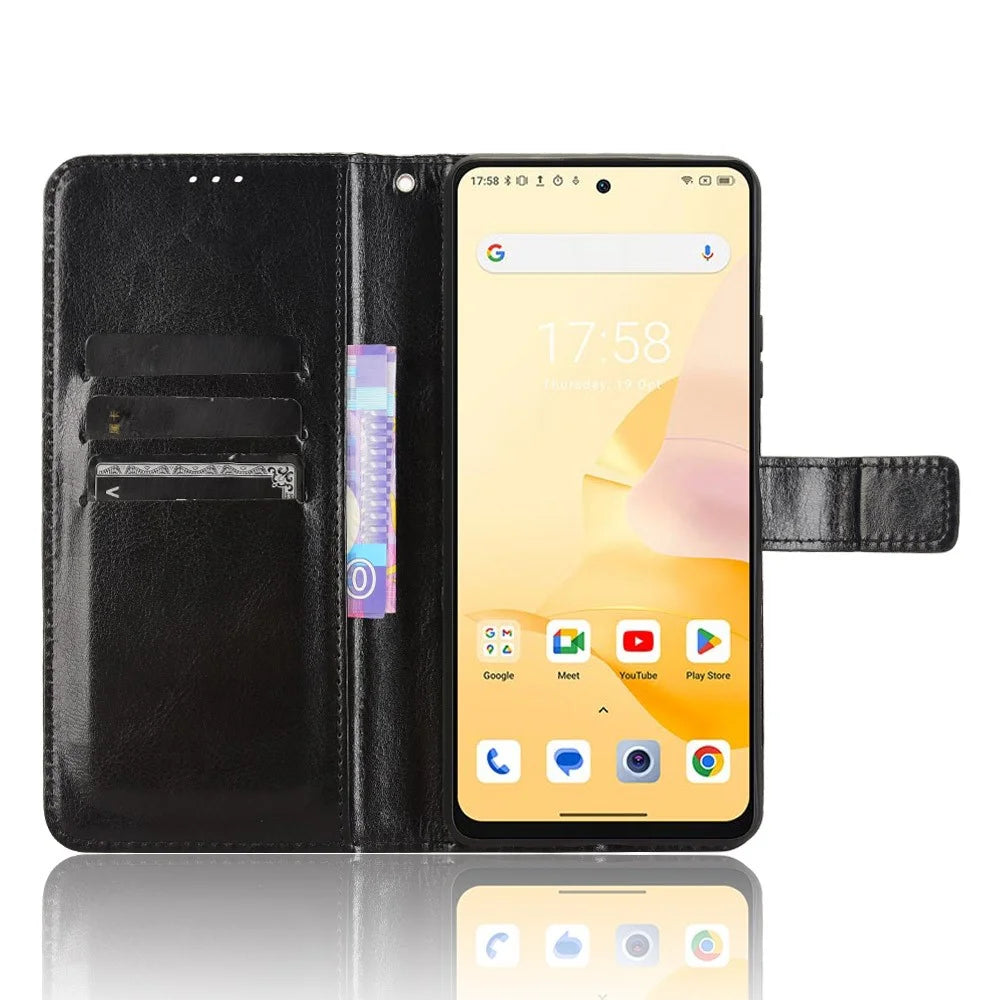 For Blackview Shark 8 / Oscal Tiger 12 Wallet Case Crazy Horse Texture Leather Phone Cover - Black - 2