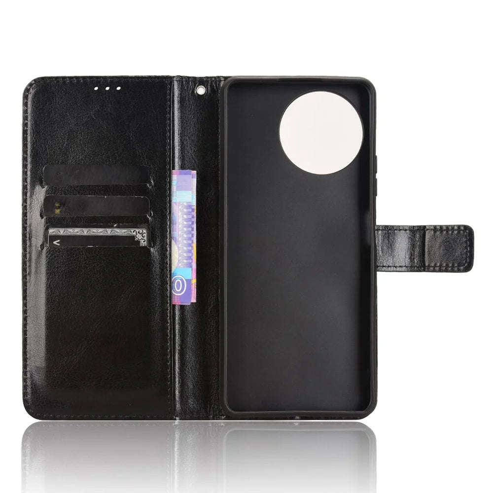 For Blackview Shark 8 / Oscal Tiger 12 Wallet Case Crazy Horse Texture Leather Phone Cover - Black - 3