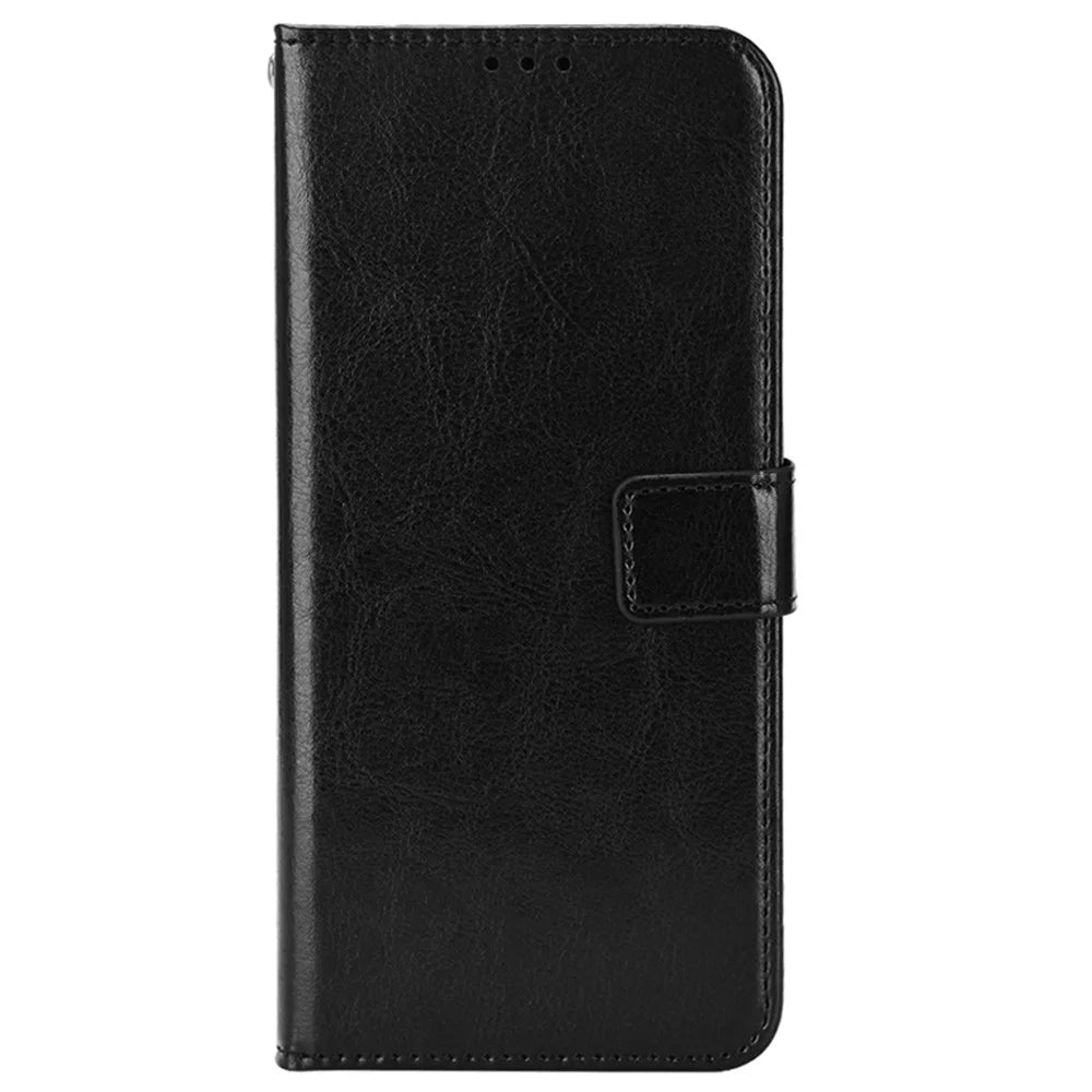 For Blackview Shark 8 / Oscal Tiger 12 Wallet Case Crazy Horse Texture Leather Phone Cover - Black - 5