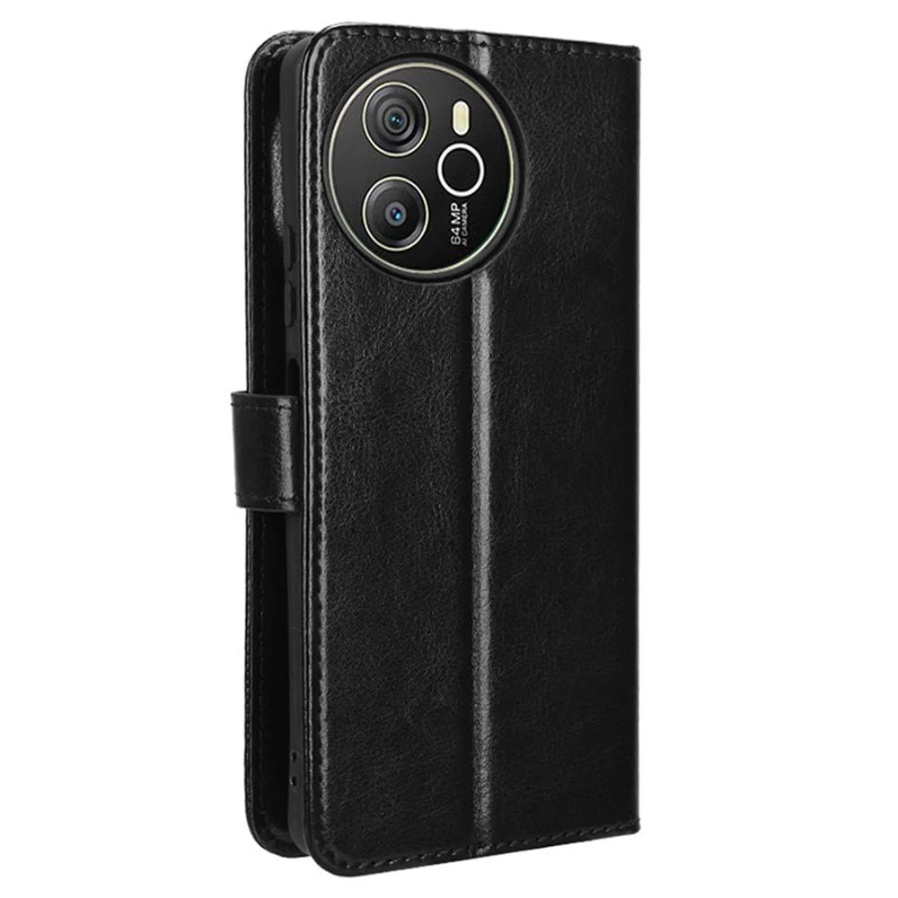For Blackview Shark 8 / Oscal Tiger 12 Wallet Case Crazy Horse Texture Leather Phone Cover - Black - 6