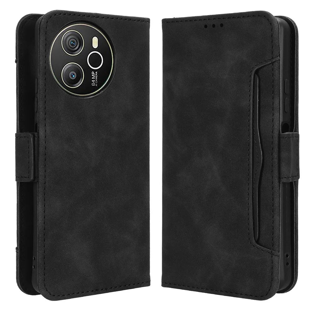 For Blackview Shark 8 / Oscal Tiger 12 Case Leather Phone Cover Multiple Card Slots Stand - Black - 1