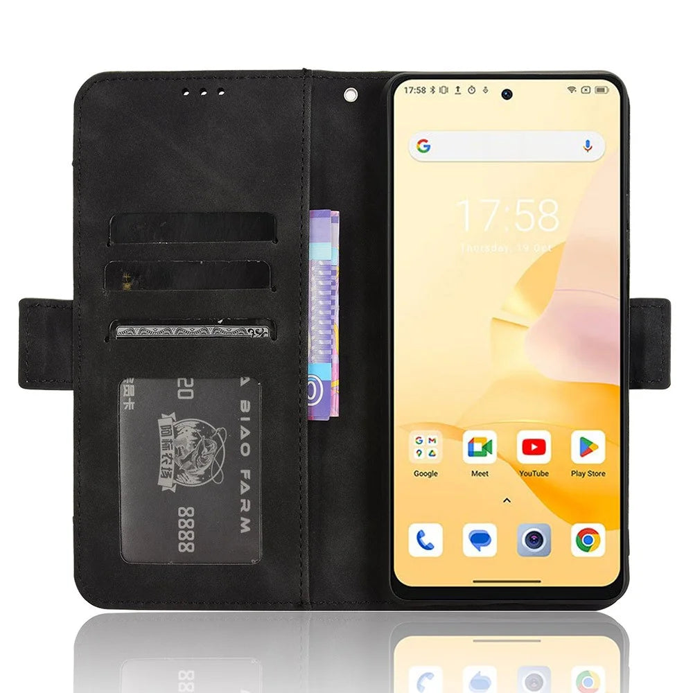 For Blackview Shark 8 / Oscal Tiger 12 Case Leather Phone Cover Multiple Card Slots Stand - Black - 3