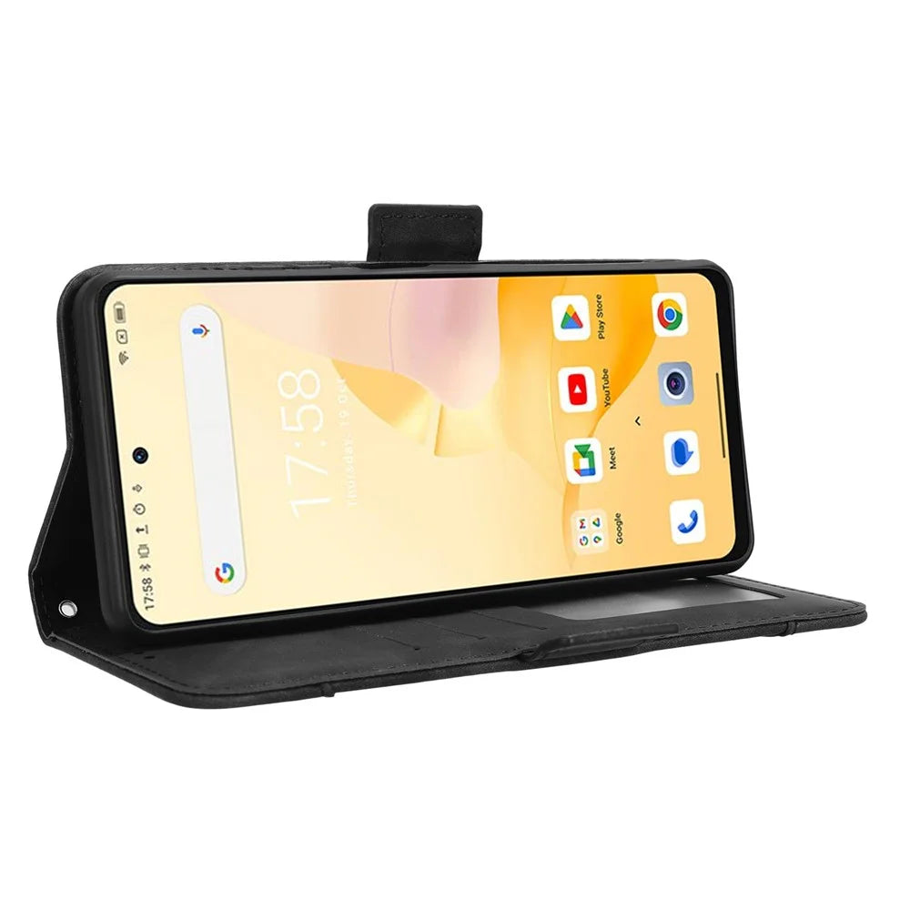 For Blackview Shark 8 / Oscal Tiger 12 Case Leather Phone Cover Multiple Card Slots Stand - Black - 4