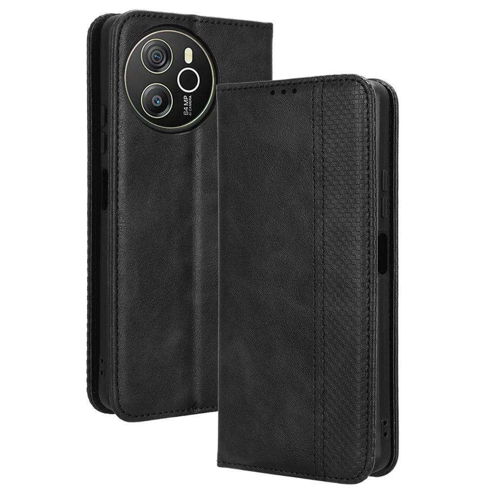 For Blackview Shark 8 / Oscal Tiger 12 Case Leather Retro Phone Cover Magnetic Closure - Black - 1
