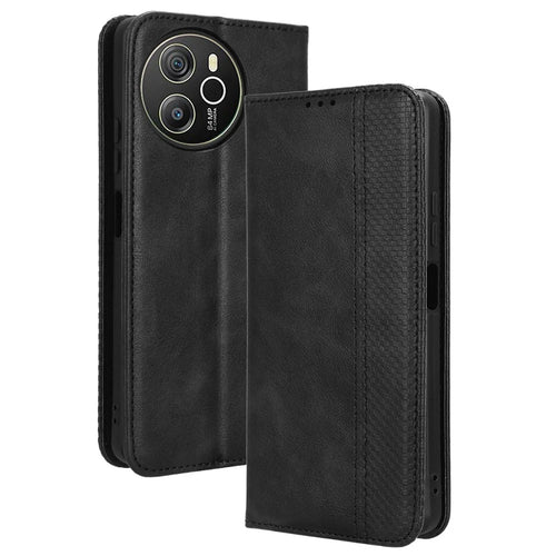 For Blackview Shark 8 / Oscal Tiger 12 Case Leather Retro Phone Cover Magnetic Closure - Black - 1