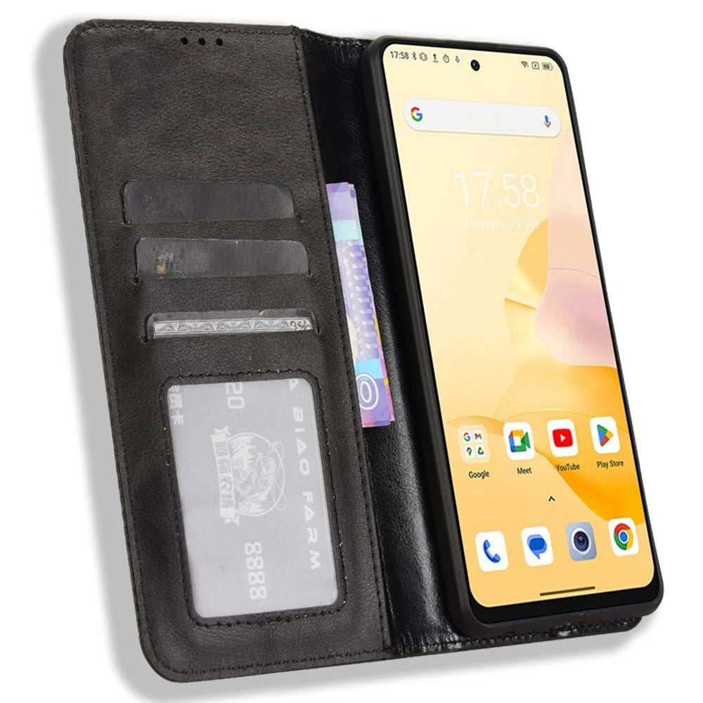 For Blackview Shark 8 / Oscal Tiger 12 Case Leather Retro Phone Cover Magnetic Closure - Black - 2