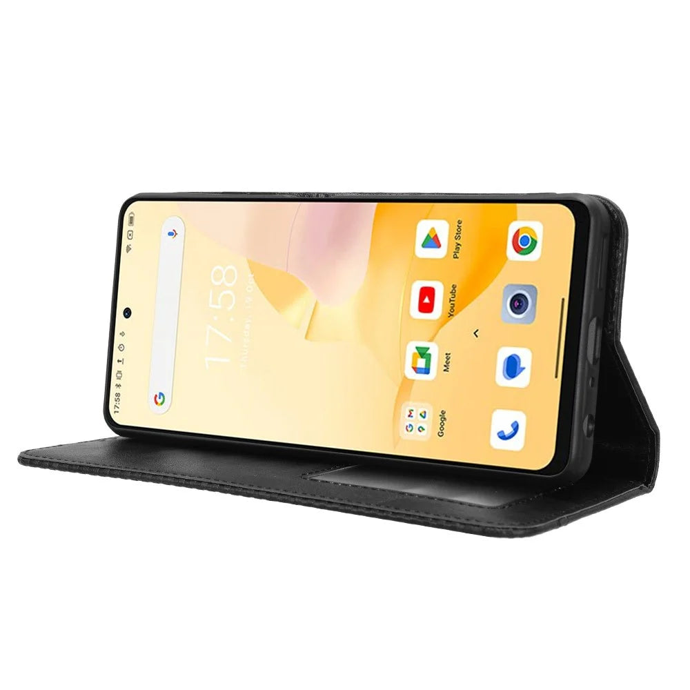 For Blackview Shark 8 / Oscal Tiger 12 Case Leather Retro Phone Cover Magnetic Closure - Black - 3