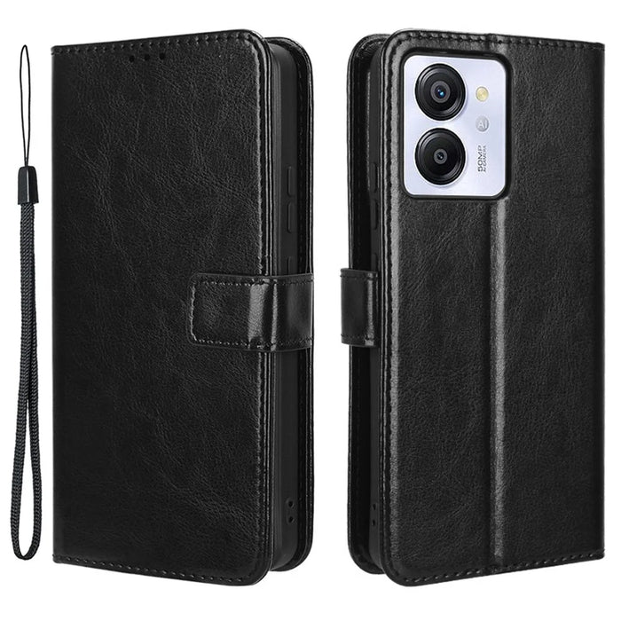 For Blackview Color 8 / Oscal Modern 8 Wallet Case Crazy Horse Texture Leather Phone Cover - Black - 1