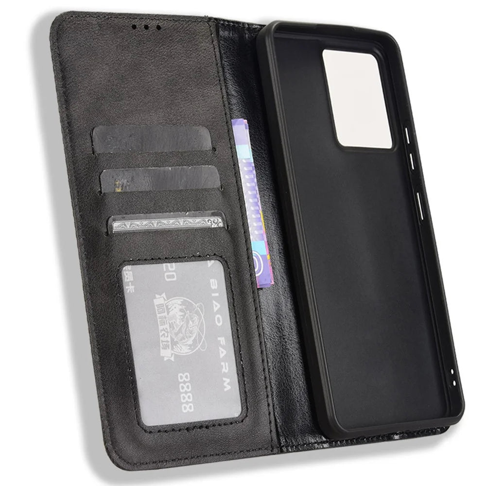 For Blackview Color 8 / Oscal Modern 8 Case Retro Leather Phone Cover Wallet Magnetic Absorption Protection - Black - 5