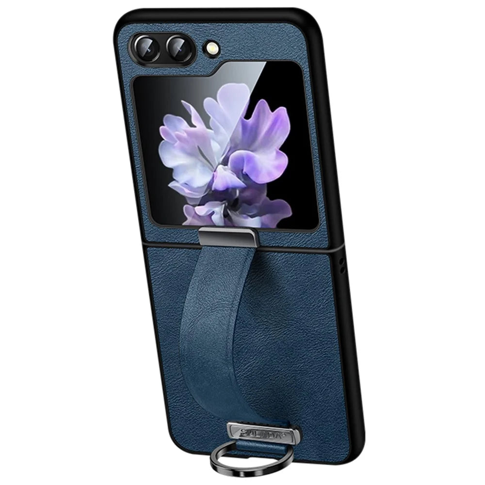 SULADA Fashion Series for Samsung Galaxy Z Flip7 FE 5G / Z Flip6 5G Case Wristband Kickstand Leather+PC Phone Cover - Blue - 1