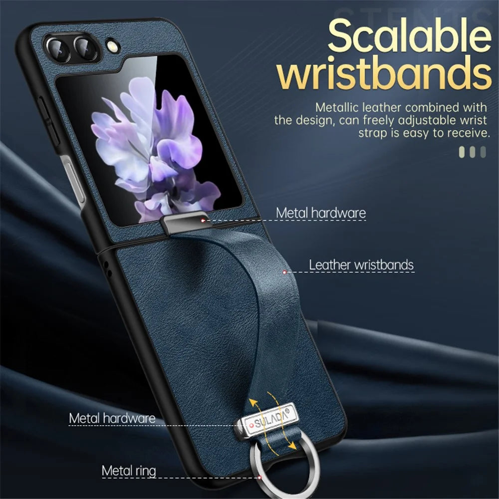 SULADA Fashion Series for Samsung Galaxy Z Flip7 FE 5G / Z Flip6 5G Case Wristband Kickstand Leather+PC Phone Cover - Blue - 4