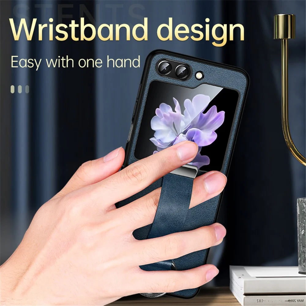 SULADA Fashion Series for Samsung Galaxy Z Flip7 FE 5G / Z Flip6 5G Case Wristband Kickstand Leather+PC Phone Cover - Blue - 7