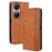 For Oukitel C38 Case Retro Leather Phone Cover Wallet Magnetic Absorption Protection - Brown - 1