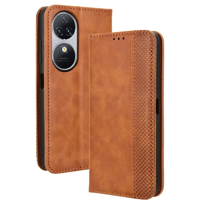 For Oukitel C38 Case Retro Leather Phone Cover Wallet Magnetic Absorption Protection - Brown - 1