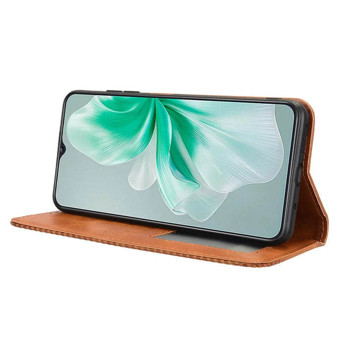 For Oukitel C38 Case Retro Leather Phone Cover Wallet Magnetic Absorption Protection - Brown - 3