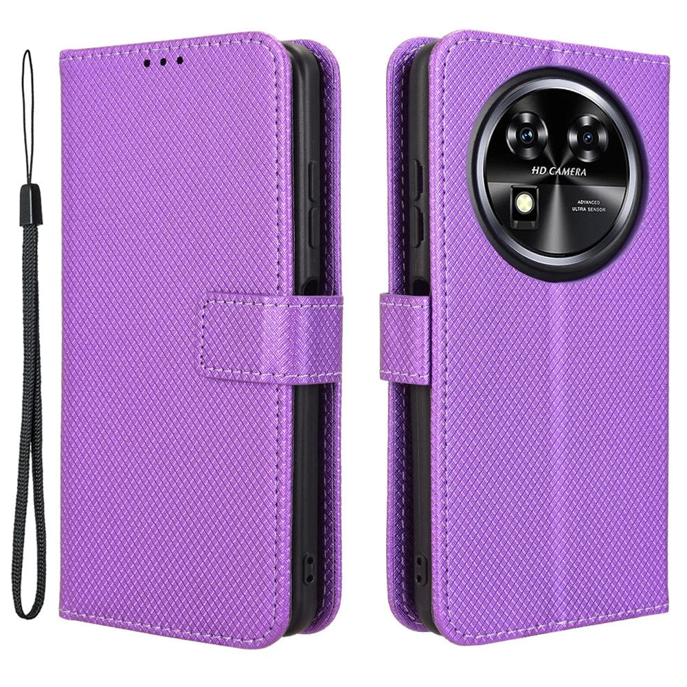 For Oukitel C37 Case Diamond Texture Leather Phone Cover TPU Interior Shell - Purple - 1