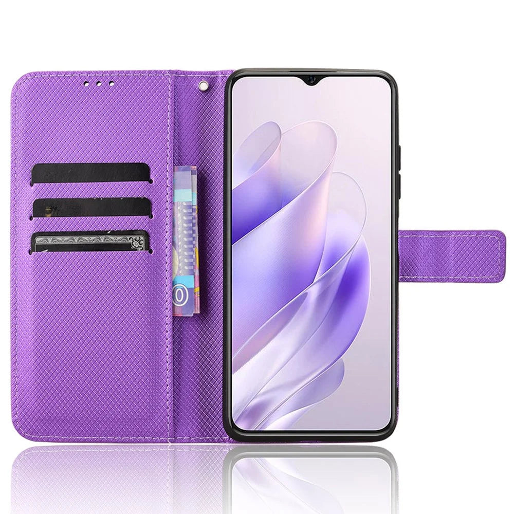 For Oukitel C37 Case Diamond Texture Leather Phone Cover TPU Interior Shell - Purple - 2