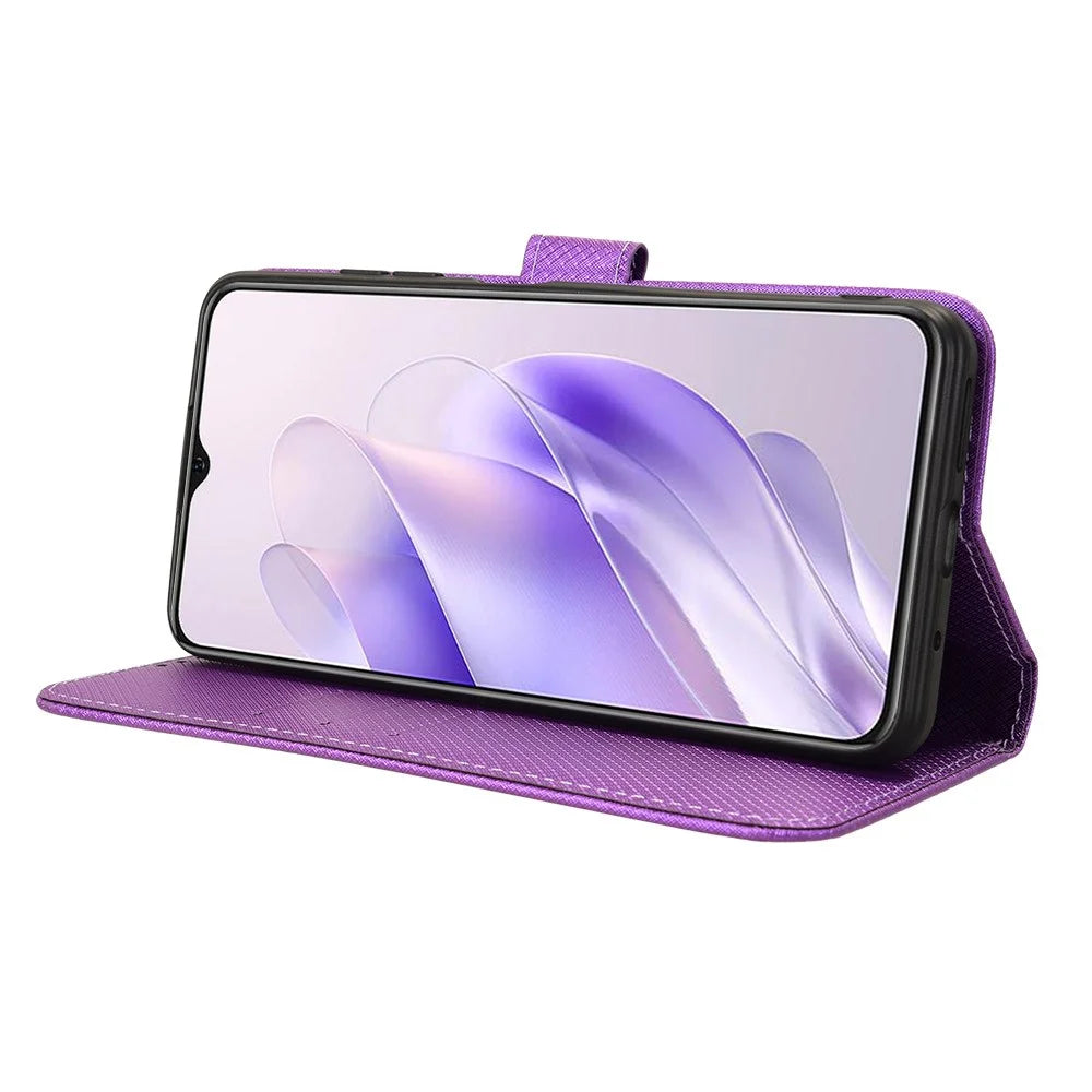 For Oukitel C37 Case Diamond Texture Leather Phone Cover TPU Interior Shell - Purple - 3