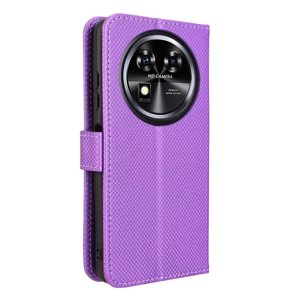 For Oukitel C37 Case Diamond Texture Leather Phone Cover TPU Interior Shell - Purple - 7