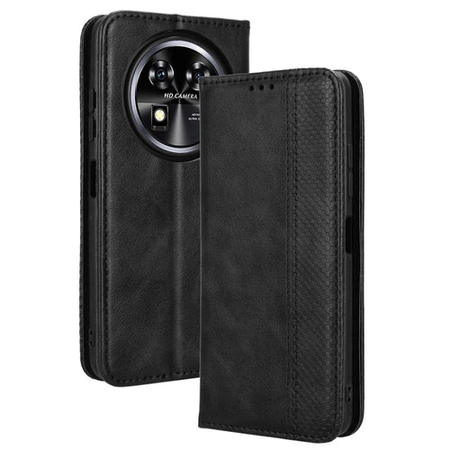 For Oukitel C37 Case Wallet Retro Leather Phone Cover Strong Magnetic Close - Black - 1