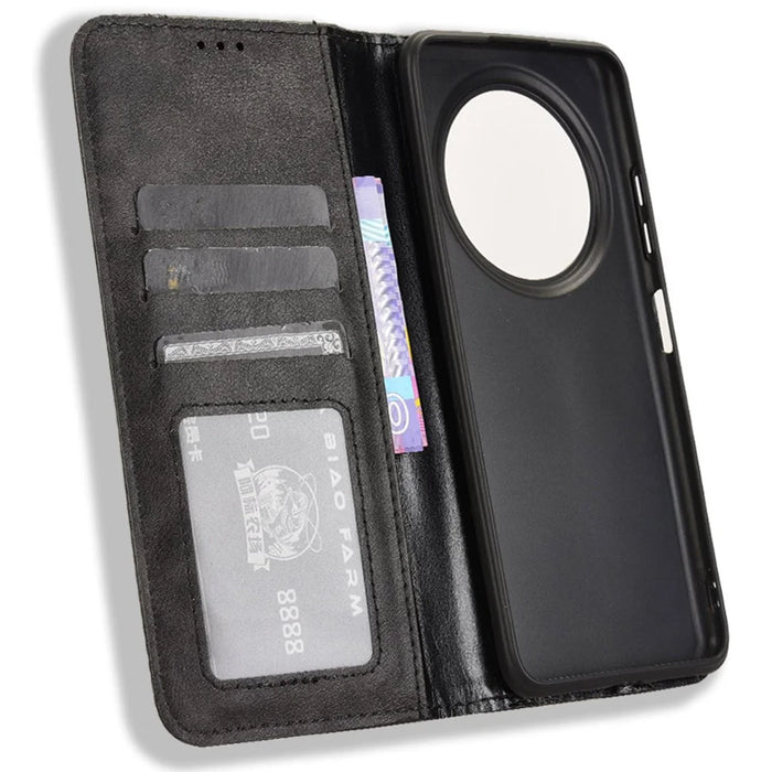 For Oukitel C37 Case Wallet Retro Leather Phone Cover Strong Magnetic Close - Black - 5
