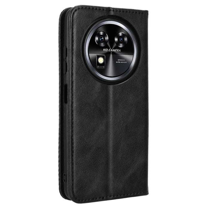 For Oukitel C37 Case Wallet Retro Leather Phone Cover Strong Magnetic Close - Black - 7