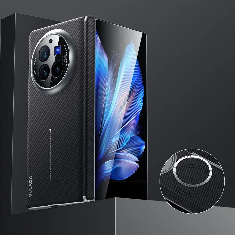 SULADA For vivo X Fold3 Pro Magnetic Case Leather+PC Phone Cover Carbon Fiber Texture - Black - 1