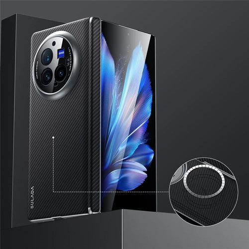 SULADA For vivo X Fold3 Pro Magnetic Case Leather+PC Phone Cover Carbon Fiber Texture - Black - 1