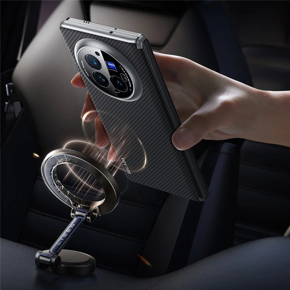 SULADA For vivo X Fold3 Pro Magnetic Case Leather+PC Phone Cover Carbon Fiber Texture - Black - 4