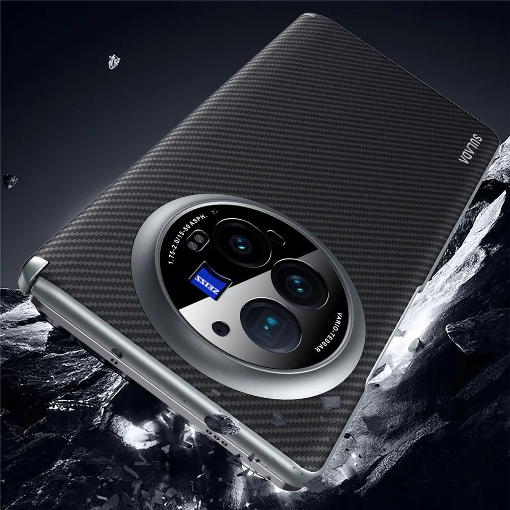 SULADA For vivo X Fold3 Pro Magnetic Case Leather+PC Phone Cover Carbon Fiber Texture - Black - 6