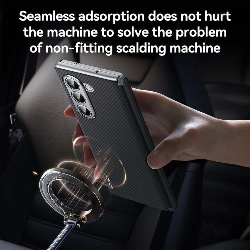SULADA For Samsung Galaxy Z Fold5 5G Magnetic Case Leather+PC Phone Cover Automatic Rebound Hinge - Black - 5