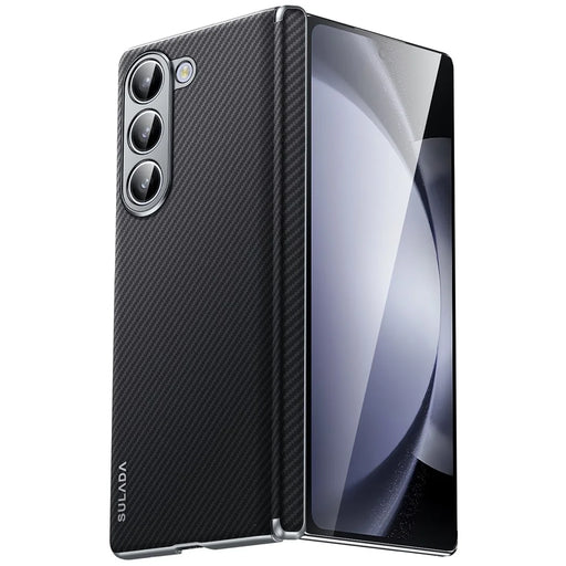 SULADA For Samsung Galaxy Z Fold6 5G Magnetic Case Carbon Fiber Texture Leather+PC Phone Cover - Black - 1