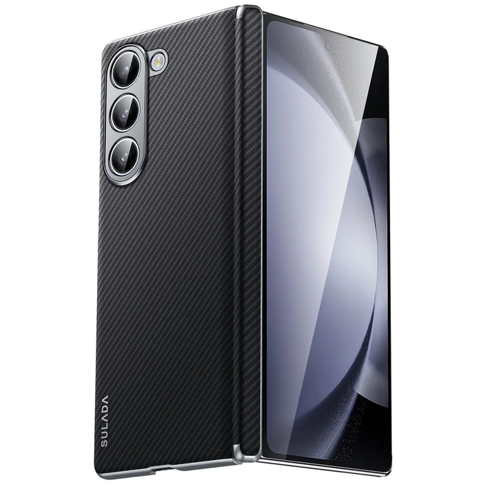 SULADA For Samsung Galaxy Z Fold6 5G Magnetic Case Carbon Fiber Texture Leather+PC Phone Cover - Black - 1