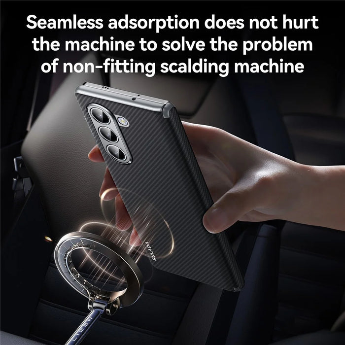 SULADA For Samsung Galaxy Z Fold6 5G Magnetic Case Carbon Fiber Texture Leather+PC Phone Cover - Black - 5