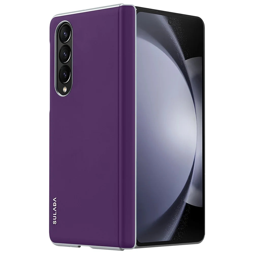 SULADA For Samsung Galaxy Z Fold4 5G Magnetic Phone Case Spring Hinge Leather+PC Hard Phone Cover - Purple - 1