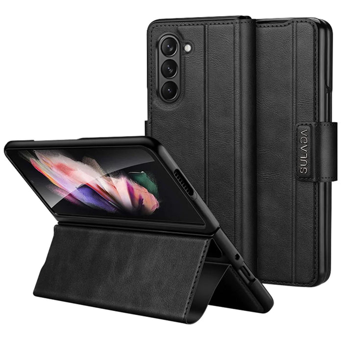 SULADA For Samsung Galaxy Z Fold6 5G Case PU Leather+PC Anti-Drop Stand Phone Case - Black - 1