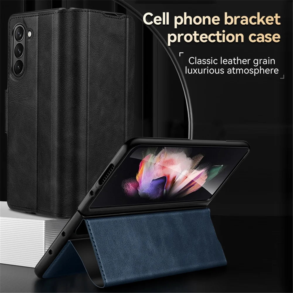 SULADA For Samsung Galaxy Z Fold6 5G Case PU Leather+PC Anti-Drop Stand Phone Case - Black - 2