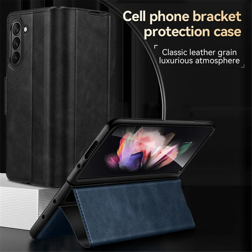 SULADA For Samsung Galaxy Z Fold6 5G Case PU Leather+PC Anti-Drop Stand Phone Case - Black - 2