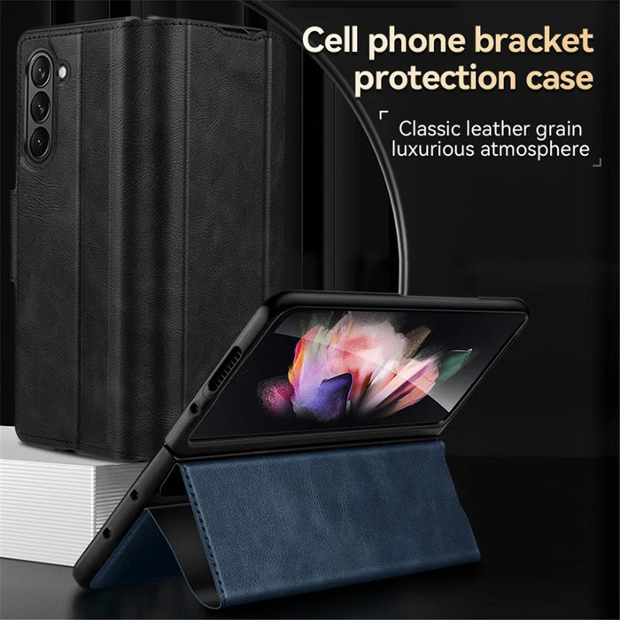 SULADA For Samsung Galaxy Z Fold6 5G Case PU Leather+PC Anti-Drop Stand Phone Case - Black - 2