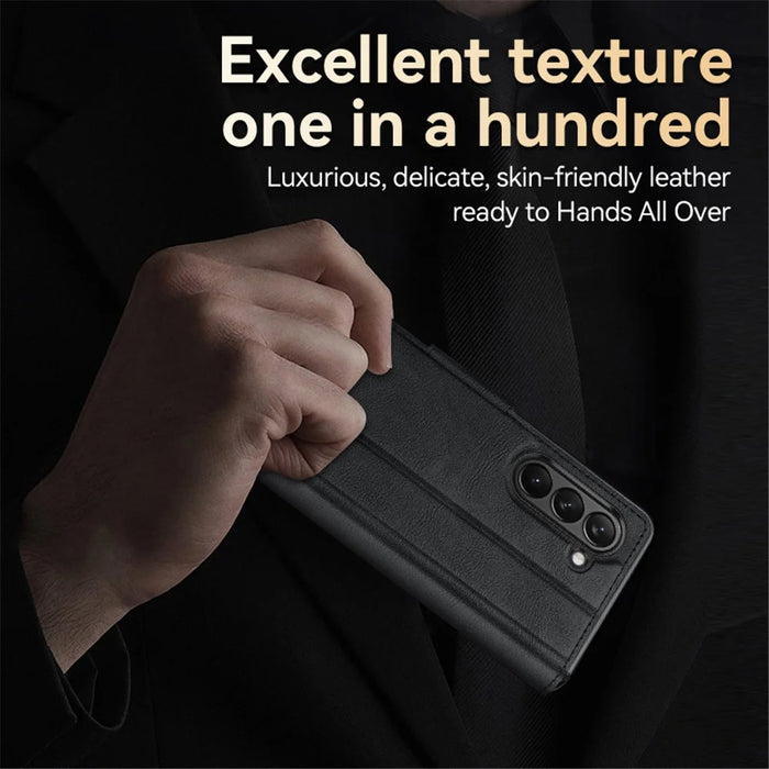 SULADA For Samsung Galaxy Z Fold6 5G Case PU Leather+PC Anti-Drop Stand Phone Case - Black - 3