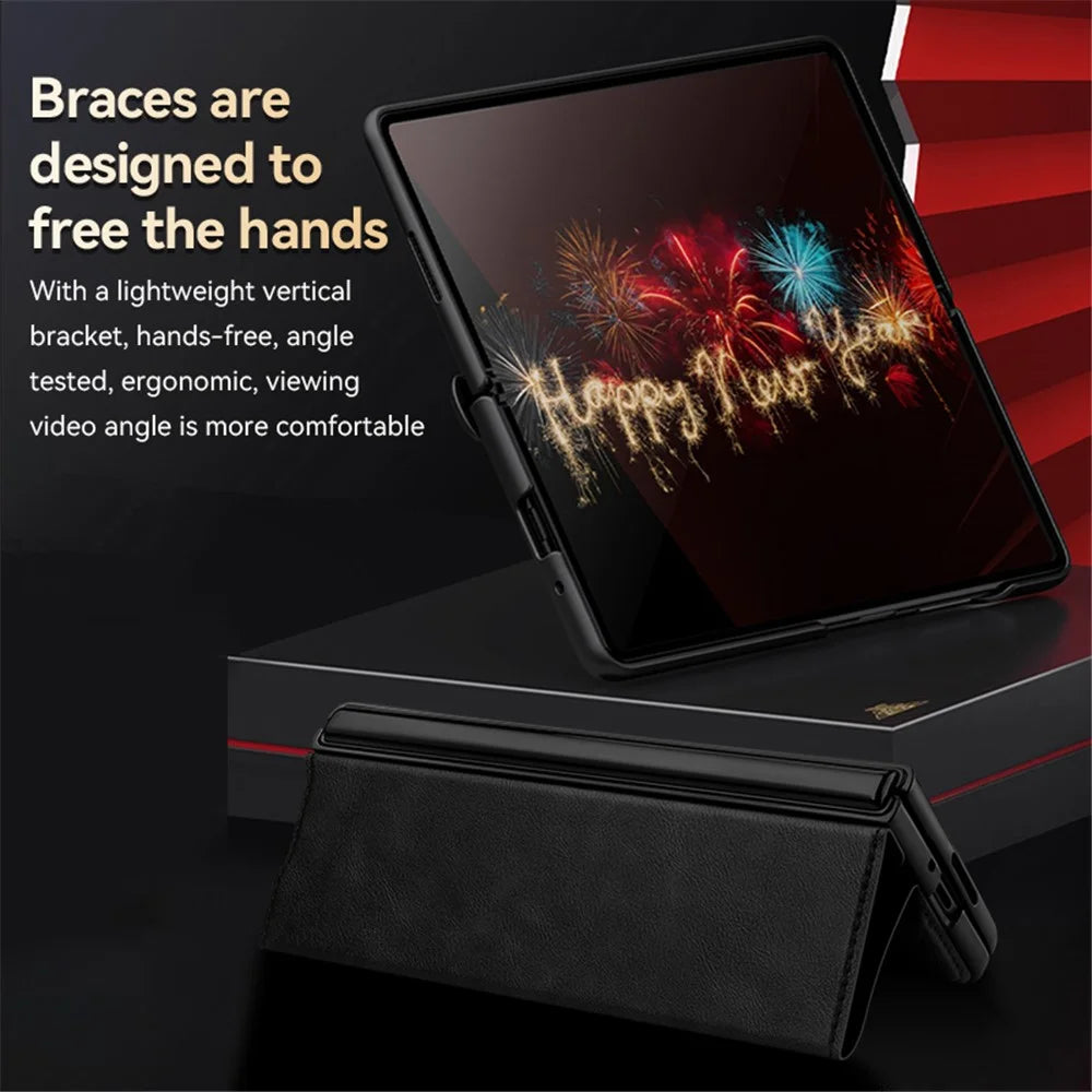 SULADA For Samsung Galaxy Z Fold6 5G Case PU Leather+PC Anti-Drop Stand Phone Case - Black - 4