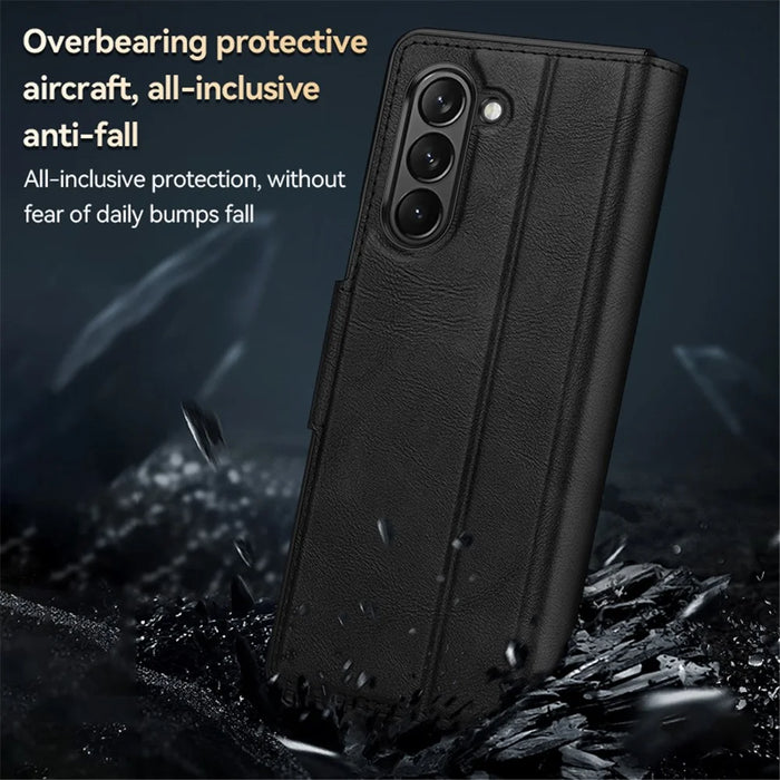 SULADA For Samsung Galaxy Z Fold6 5G Case PU Leather+PC Anti-Drop Stand Phone Case - Black - 6