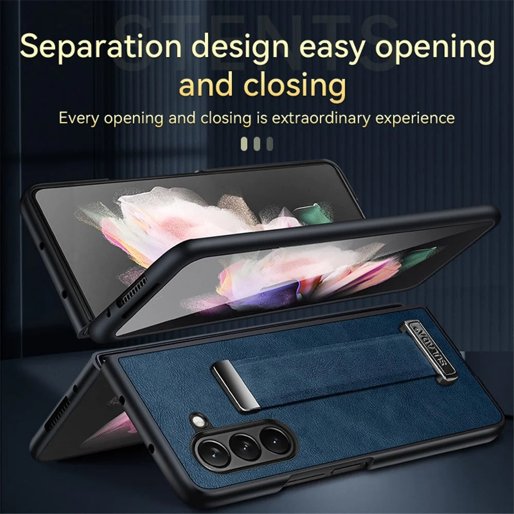 SULADA Fashion Series for Samsung Galaxy Z Fold6 5G Case Strap Kickstand Leather+PC Phone Cover - Blue - 6