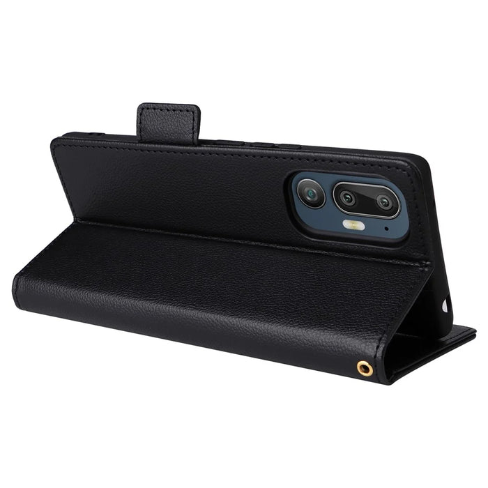 For HTC U24 Pro 5G Case with Wrist Strap Litchi Texture PU Leather Wallet Phone Cover - Black - 4