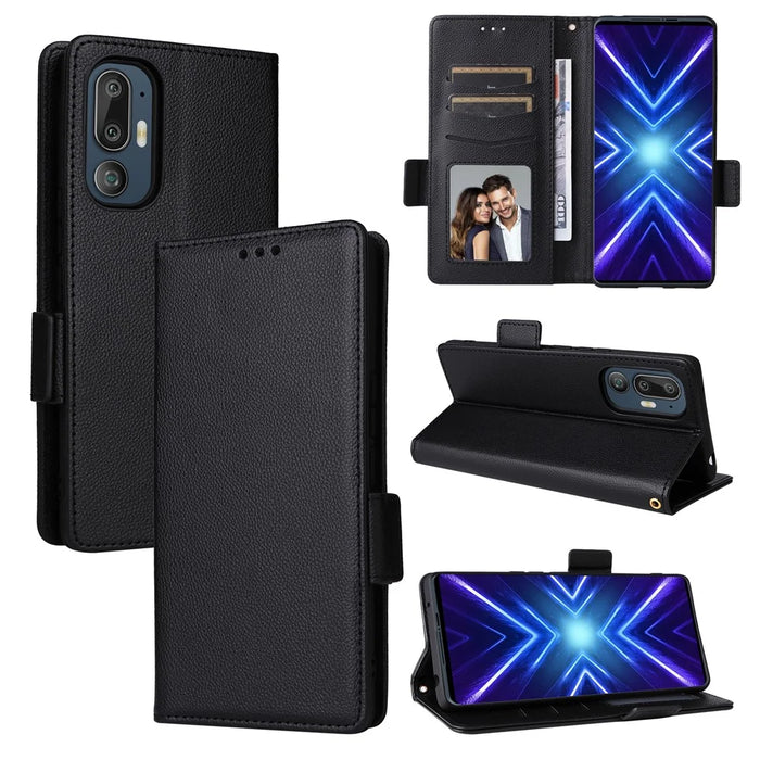 For HTC U24 Pro 5G Case with Wrist Strap Litchi Texture PU Leather Wallet Phone Cover - Black - 7