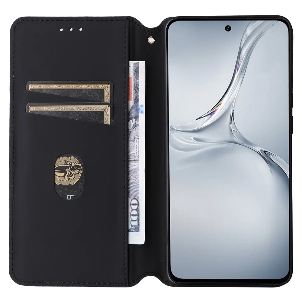 For OnePlus Nord CE4 Lite 5G / Oppo K12x 5G (China) Case Leather Phone Cover Rhombus Pattern Strong Magnetic - Silver - 2