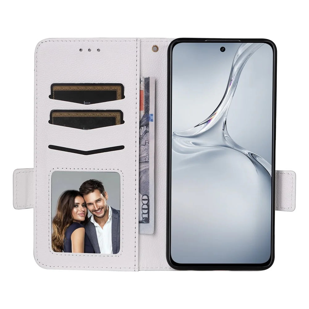 For OnePlus Nord CE4 Lite 5G / Oppo K12x 5G (China) Case with Wrist Strap Litchi Texture PU Leather Wallet Phone Cover - White - 2