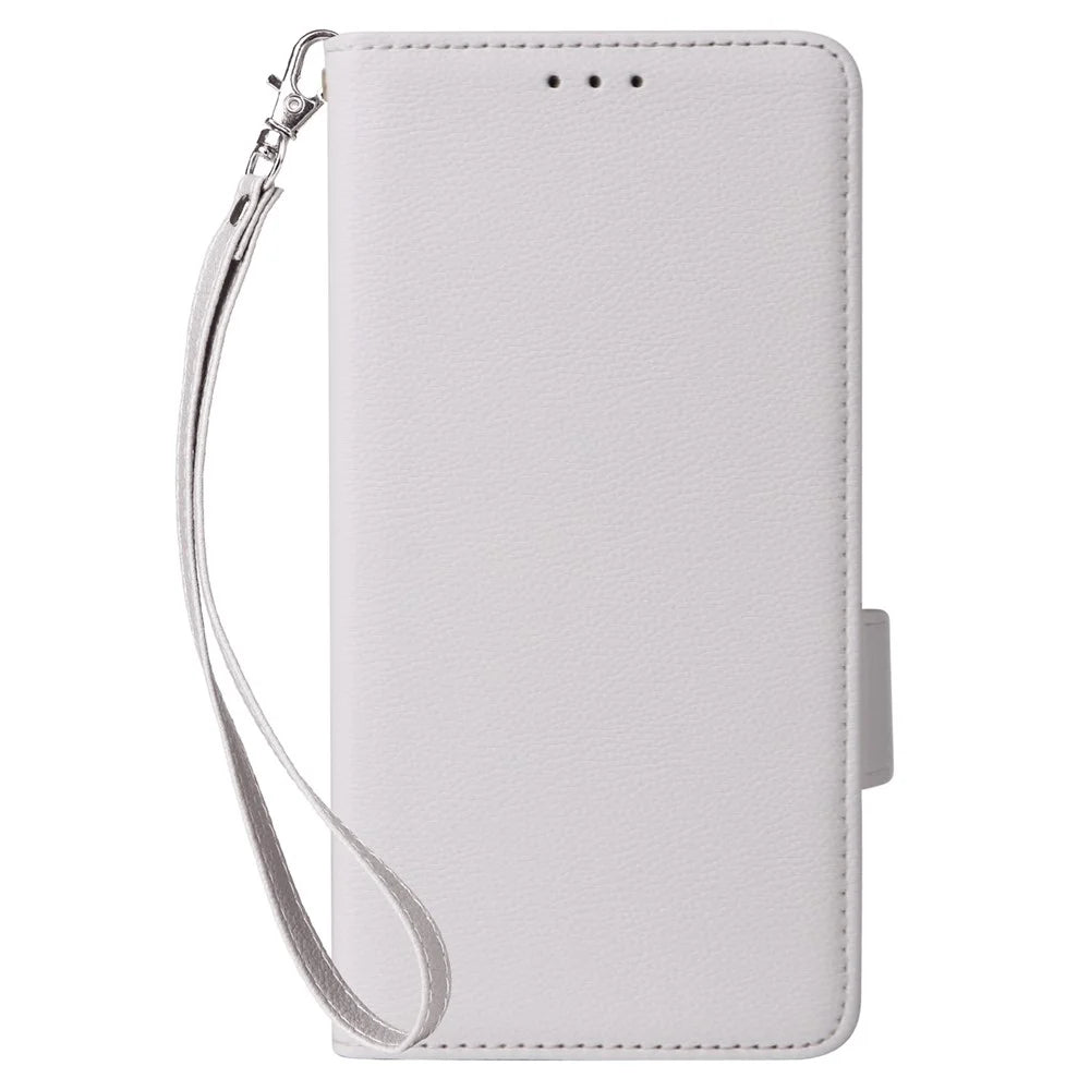 For OnePlus Nord CE4 Lite 5G / Oppo K12x 5G (China) Case with Wrist Strap Litchi Texture PU Leather Wallet Phone Cover - White - 7